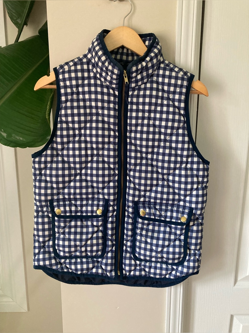 J. Crew Quilted Gingham Vest - Navy & White
